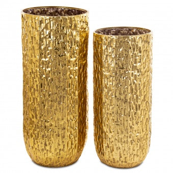 2 vnt. metalinių aukso spalvos vazonų rinkinys