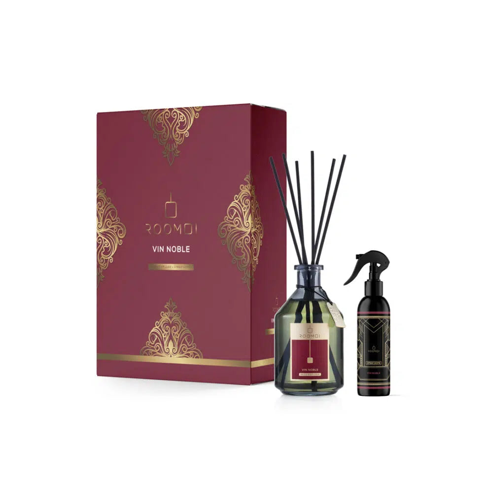ROOMOI namų kvapų difuzoriaus ir purškiamo kvapo rinkinys VIN NOBLE, 500ml + 200 ml