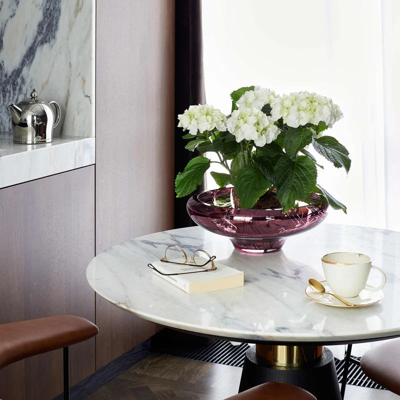 Dekoratyvinis violetinės spalvos dubuo su raštais