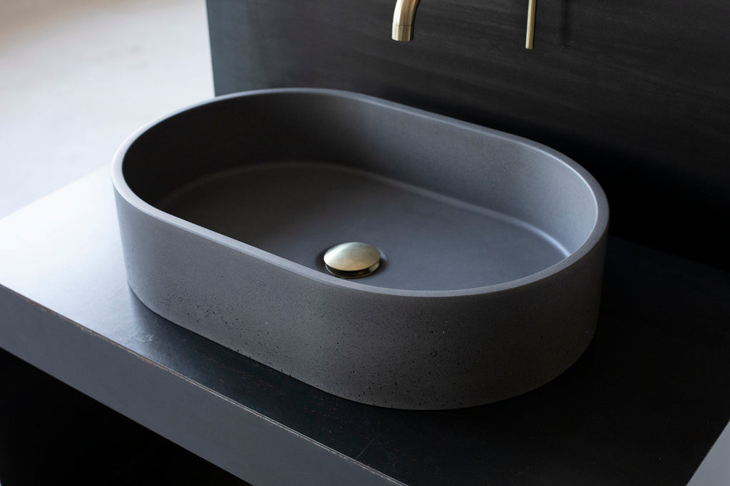 Tamsiai pilkas betono praustuvas, 58x38 cm