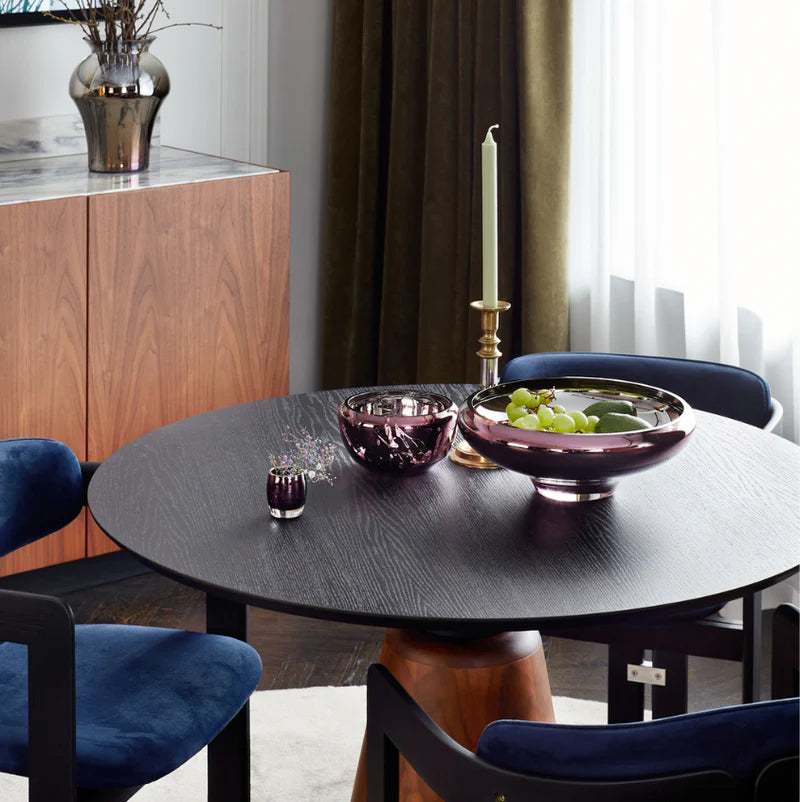 Apvalus violetinės spalvos dubuo su raštais