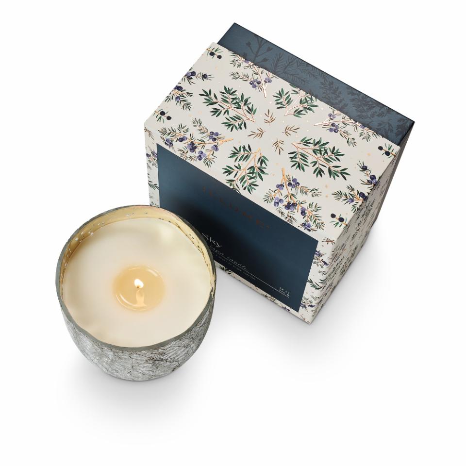 Spragsinti stiklinė žvakė "North Sky", sidabrinė