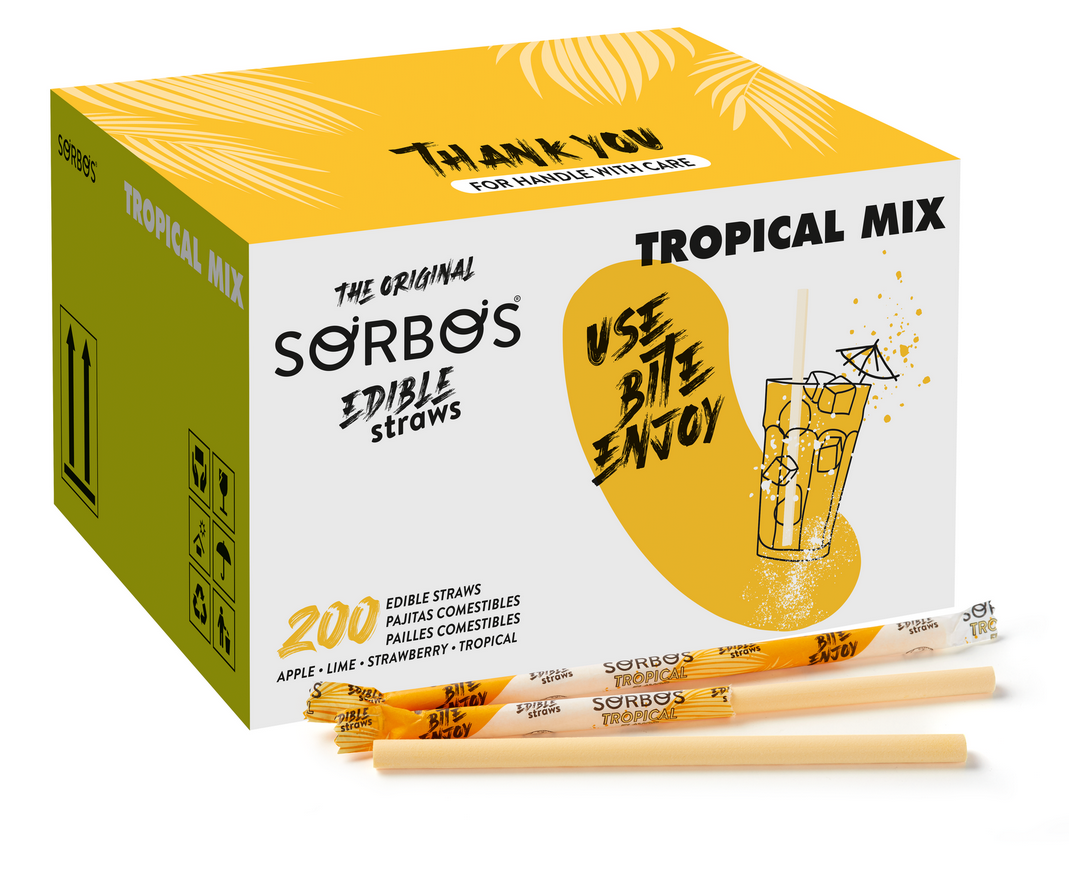 Valgomi šiaudeliai, tropinių vaisių skonio (200 vnt.)