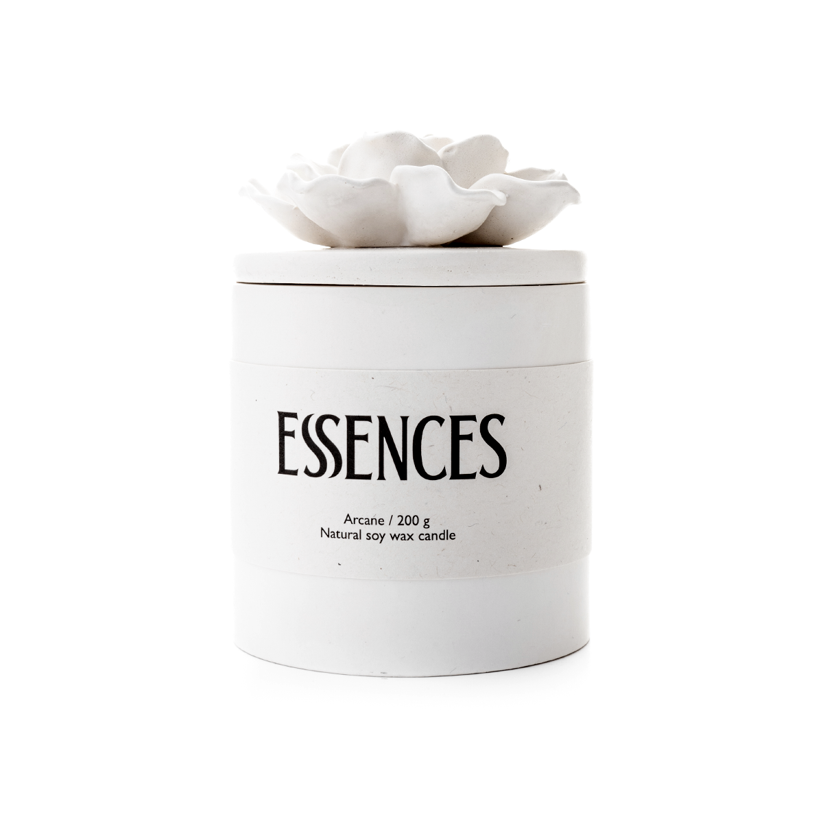 Sojų vaško žvakė Arcane su dekoracija, balta