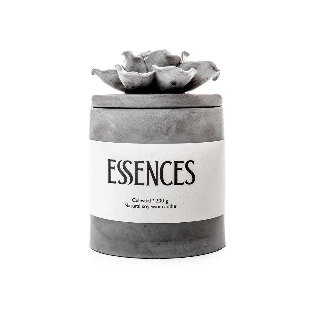 Sojų vaško žvakė Celestial su dekoracija, pilka