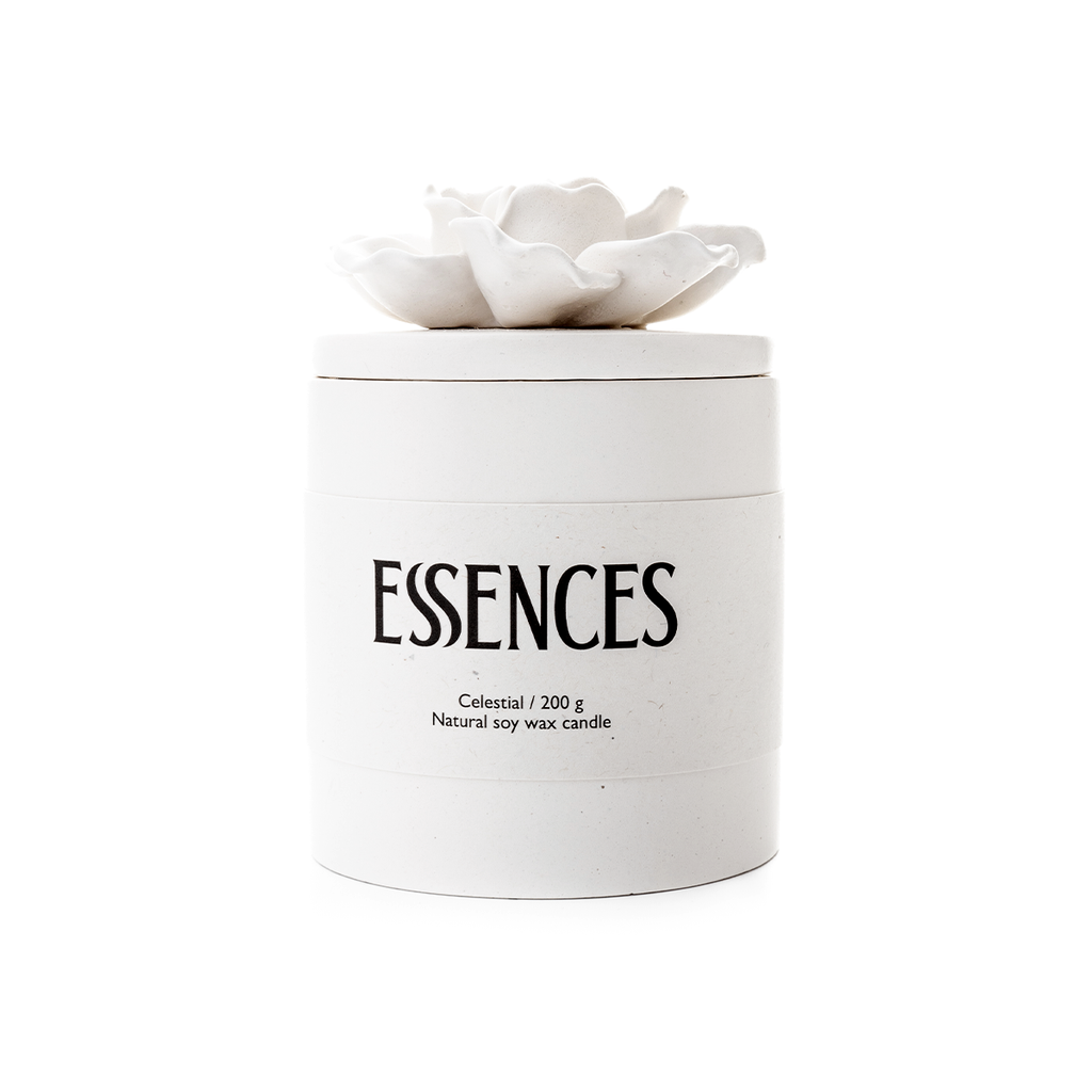Sojų vaško žvakė Celestial su dekoracija, balta