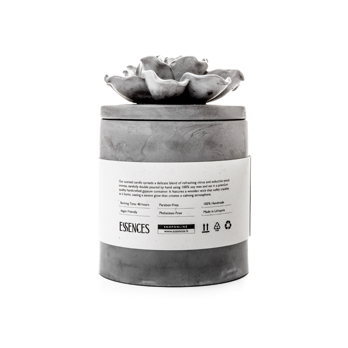 Sojų vaško žvakė Luminous su dekoracija, pilka