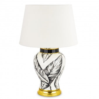 Šviestuvas su baltu gaubtu ir augalų lapų motyvais