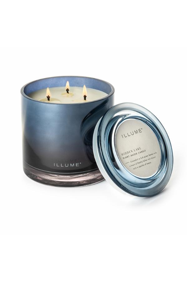 Mėlyna stiklinė žvakė "Hidden lake"